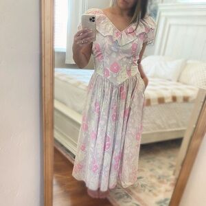 Vintage Laura Ashley Floral Watercolor Cotton Dress